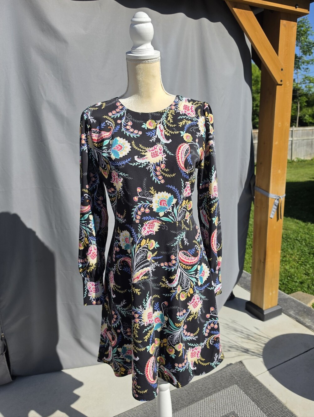 LOFT Black Floral Paisley Dress with Bright Accents